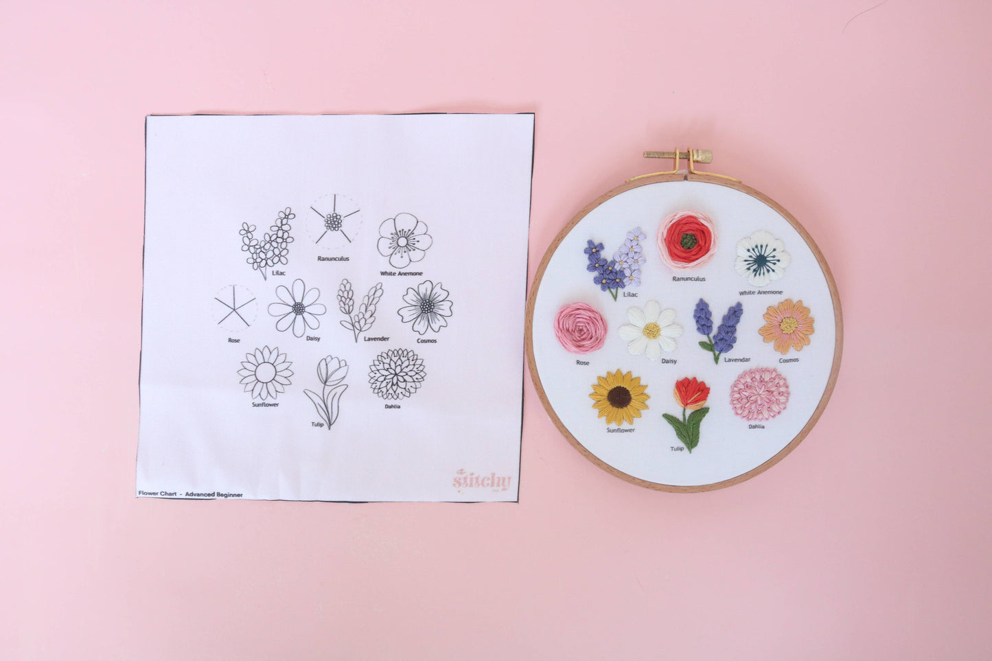 6" Flower Chart Hand Embroidery Kit