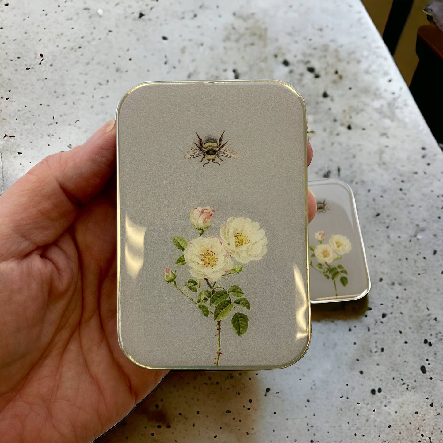 Large Bee and Rose Stitch Marker Tin