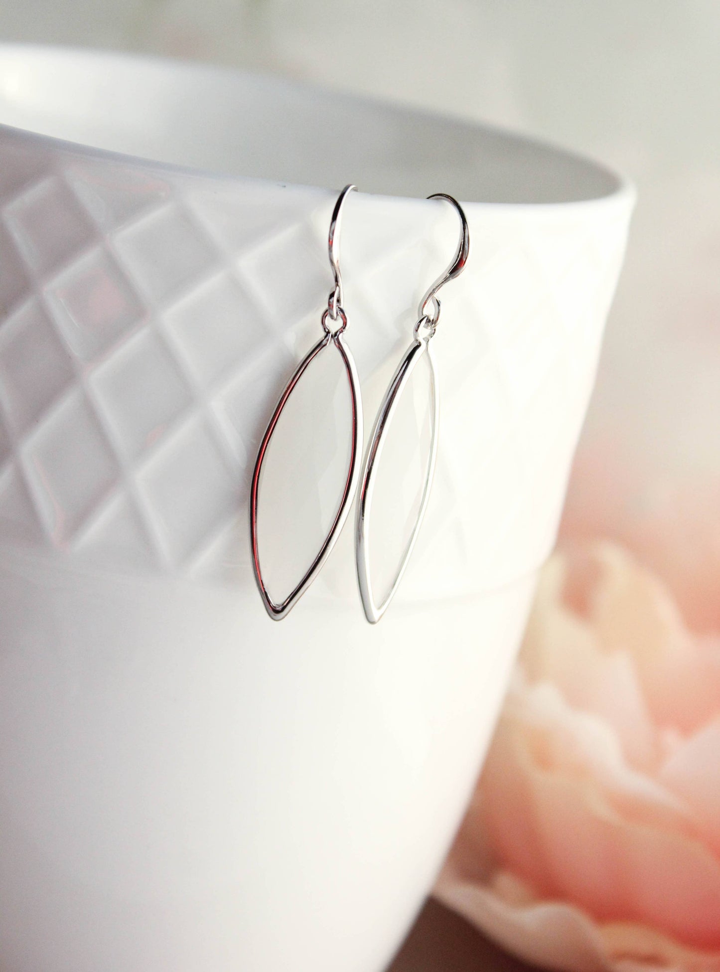 Glass Marquis Drop Earrings | Milk White - 158