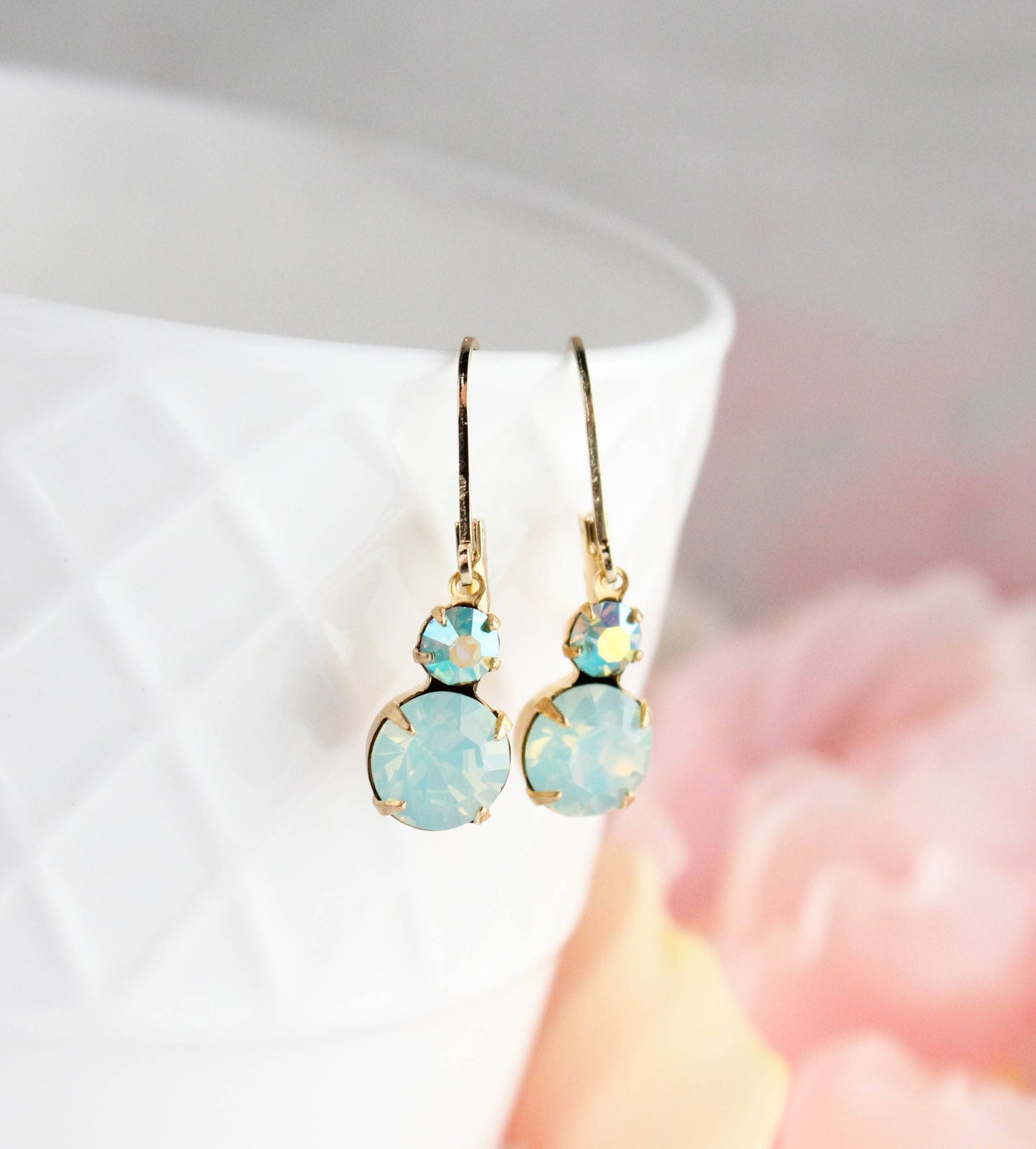Small Earrings | Chrysolite Opal Glass | Mint Earrings | #233