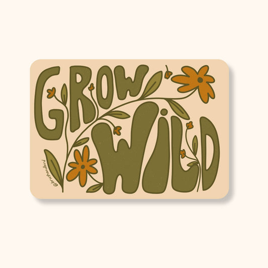 Grow Wild Sticker | Retro Flower Typography Waterproof Vinyl Sticker