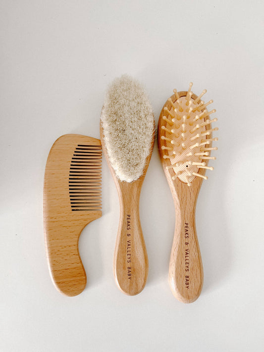 3pc Wooden Hair Brush Set