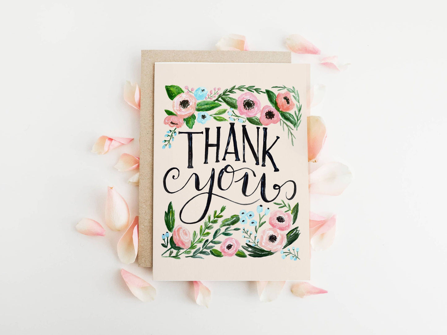 Pink Floral Thank You Card