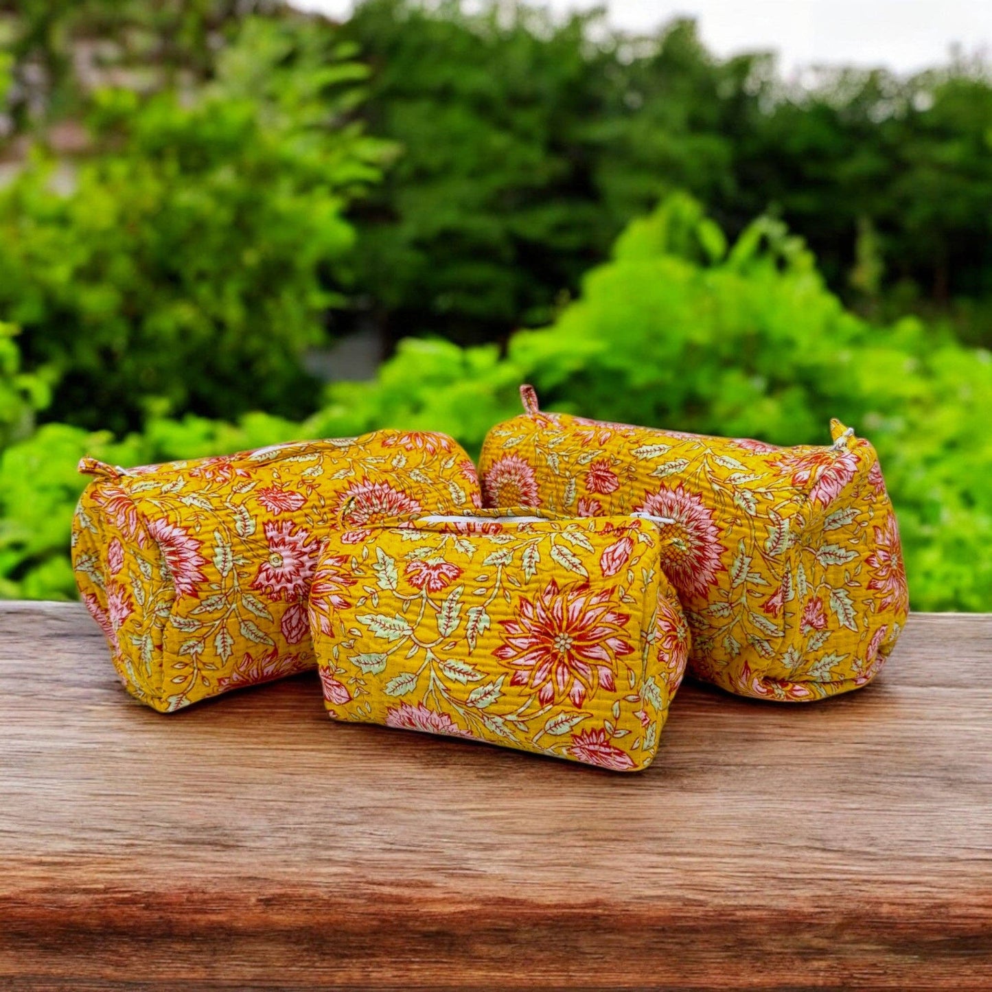 Hand-Made Mustard Coloured Makeup Bags