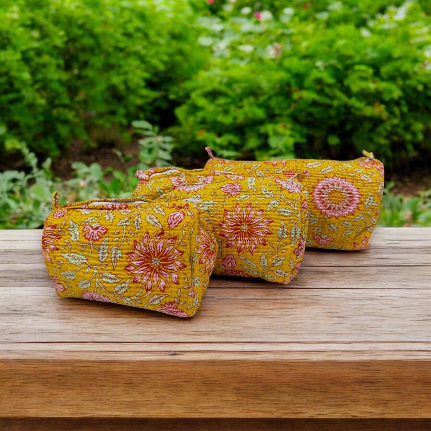 Hand-Made Mustard Coloured Makeup Bags