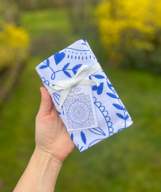 Mandala Flour Sack Towel | Blue and White Tea Towel