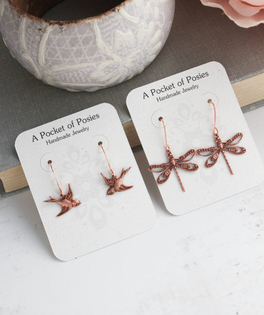 Dragonfly Earrings | Rose Copper Earrings | Nature Jewelry - 101