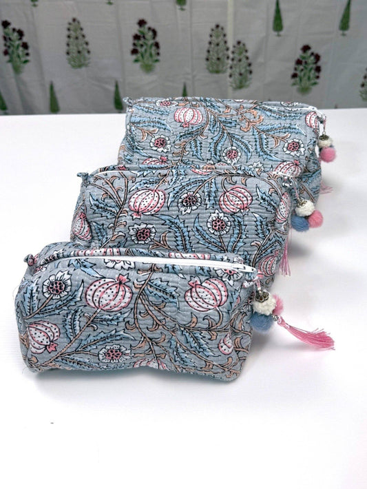 Hand-Made Grey Quilted Makeup Bag