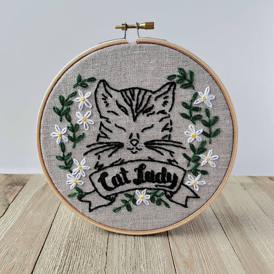 Cat Lady Embroidery Kit: Natural/Black
