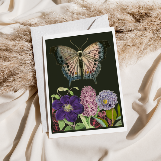 Purple Flowers | Vintage Dark Butterfly Greeting Card