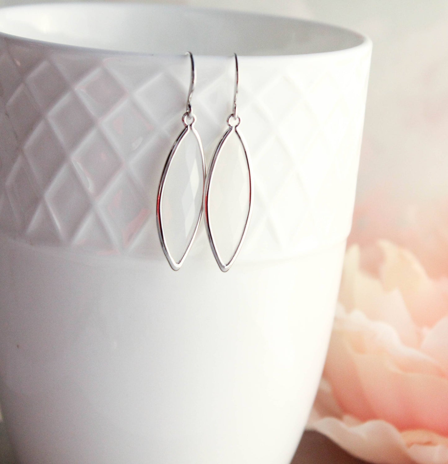 Glass Marquis Drop Earrings | Milk White - 158