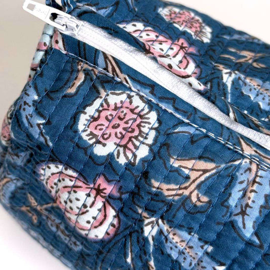 Hand-Made Ink Blue Coloured Makeup Bag