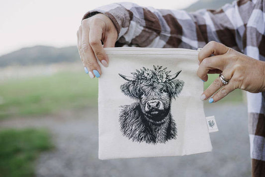 Snack Bag / Floral Cow / Reusable Lined Bag