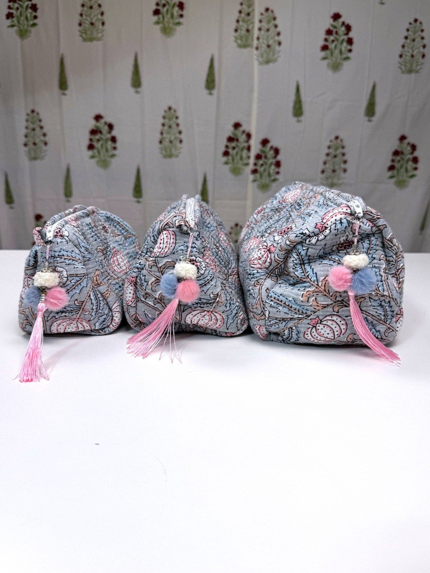 Hand-Made Grey Quilted Makeup Bag