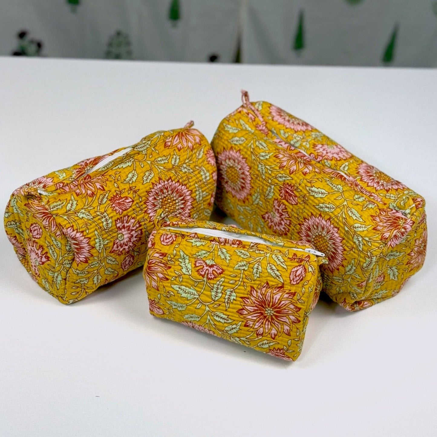 Hand-Made Mustard Coloured Makeup Bags