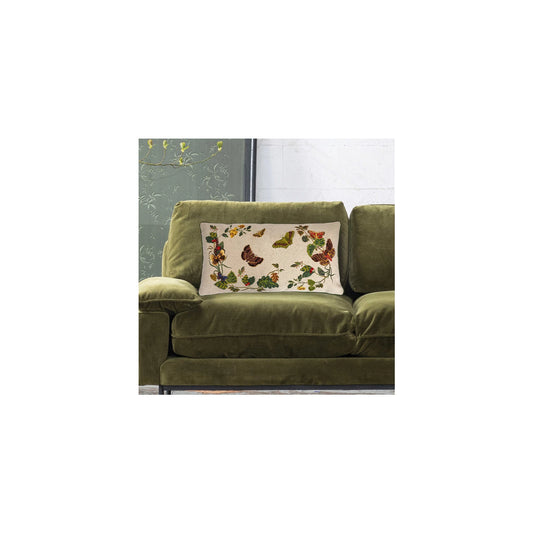 24" x 12" Cotton Lumbar Pillow w/ Butterflies, Flowers, Embroidery & Piping