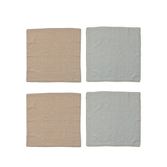 Cotton Napkins w/ Stripes, 2 Colors, Set of 4