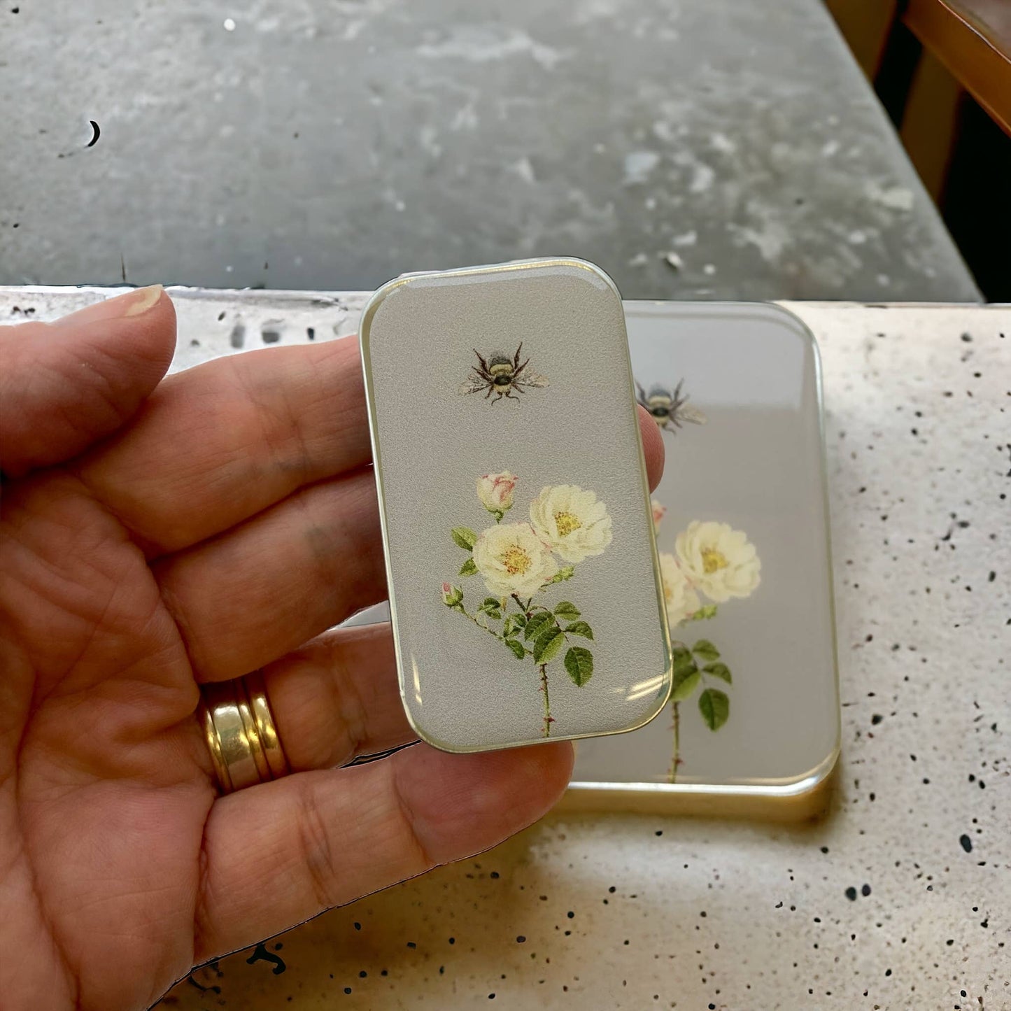 Large Bee and Rose Stitch Marker Tin