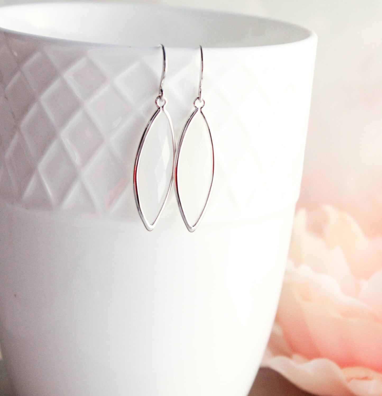 Glass Marquis Drop Earrings | Milk White - 158