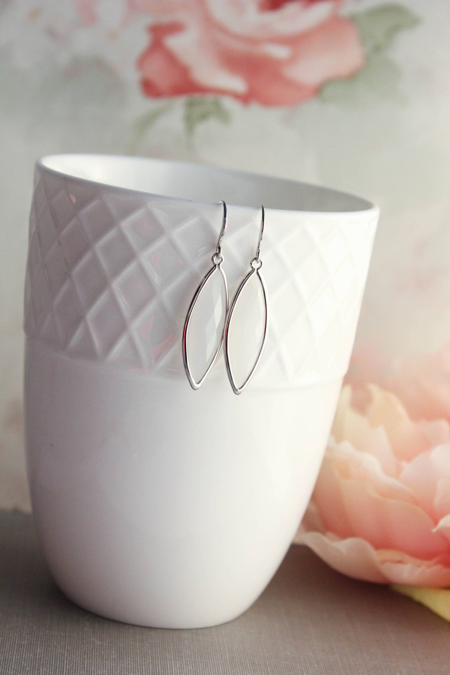 Glass Marquis Drop Earrings | Milk White - 158