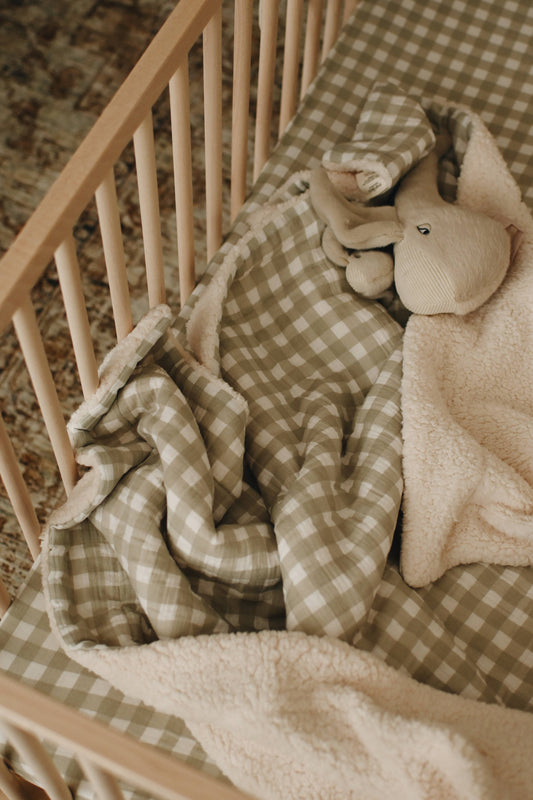 Sage Gingham | Crepe + Sherpa Swaddle