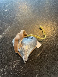 Metal Heart Shaped Bell Ornament with Brown Velvet Ribbon