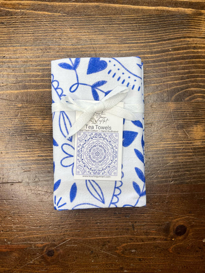 Mandala Flour Sack Towel  |  Blue and White Tea Towel