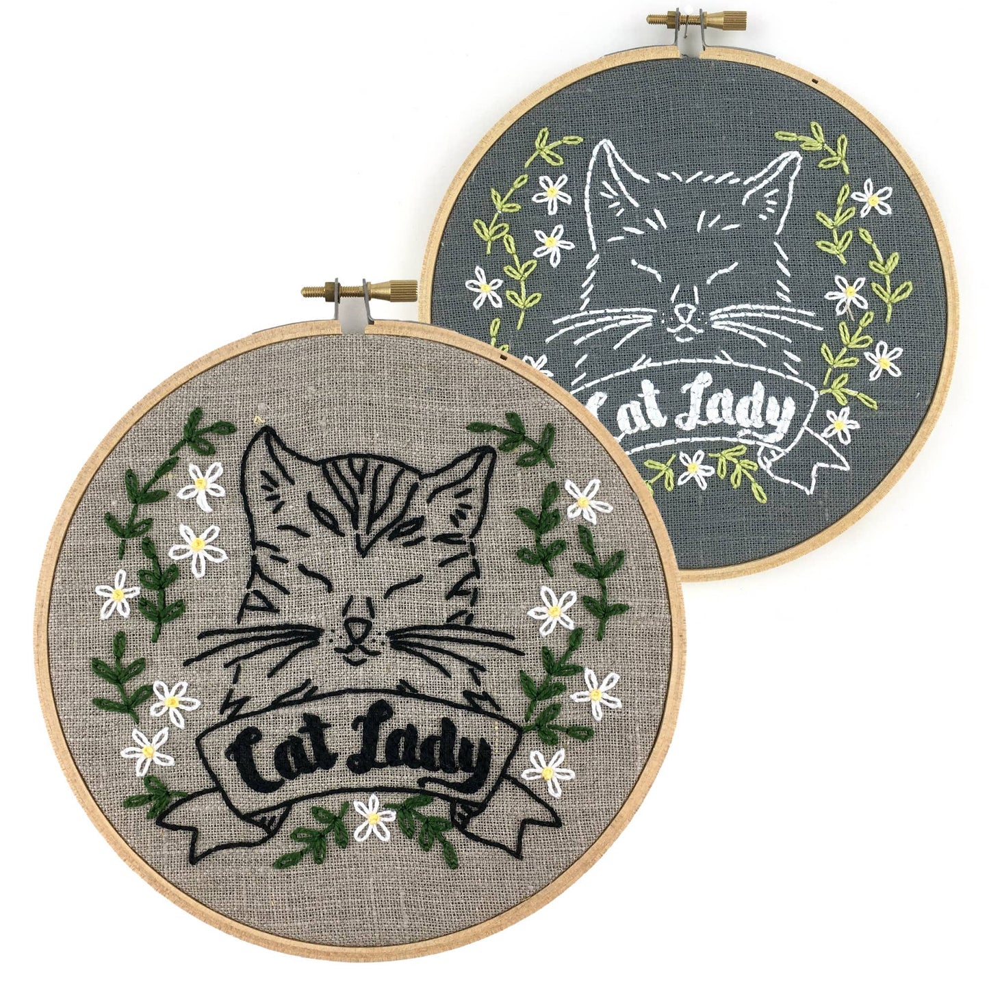 Cat Lady Embroidery Kit: Natural/Black