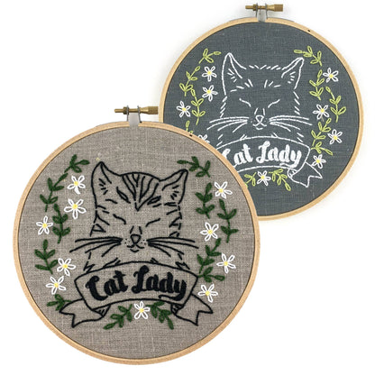 Cat Lady Embroidery Kit: Natural/Black