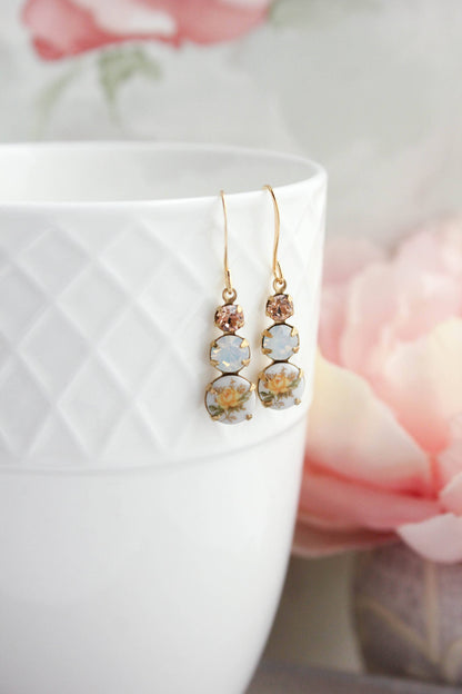 Yellow Rose Earrings | Vintage Glass - 205