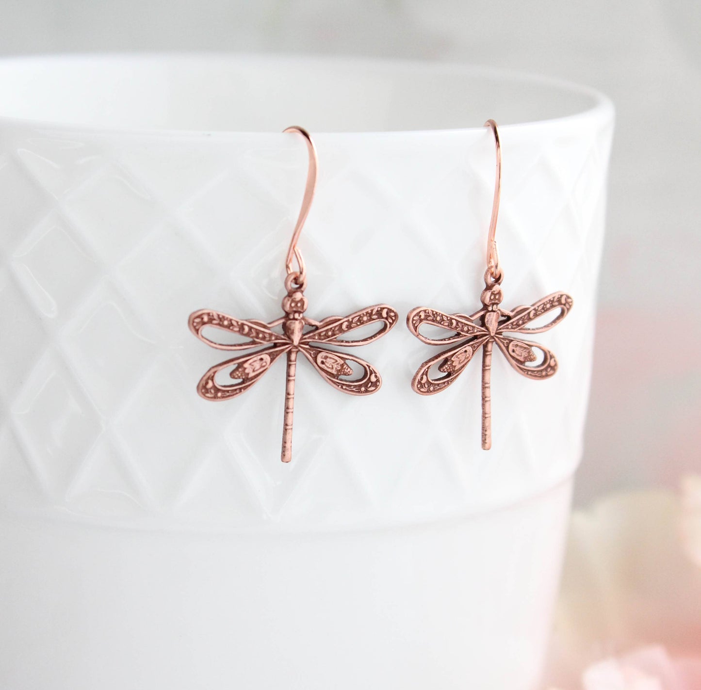 Dragonfly Earrings |  Rose Copper Earrings | Nature Jewelry - 101