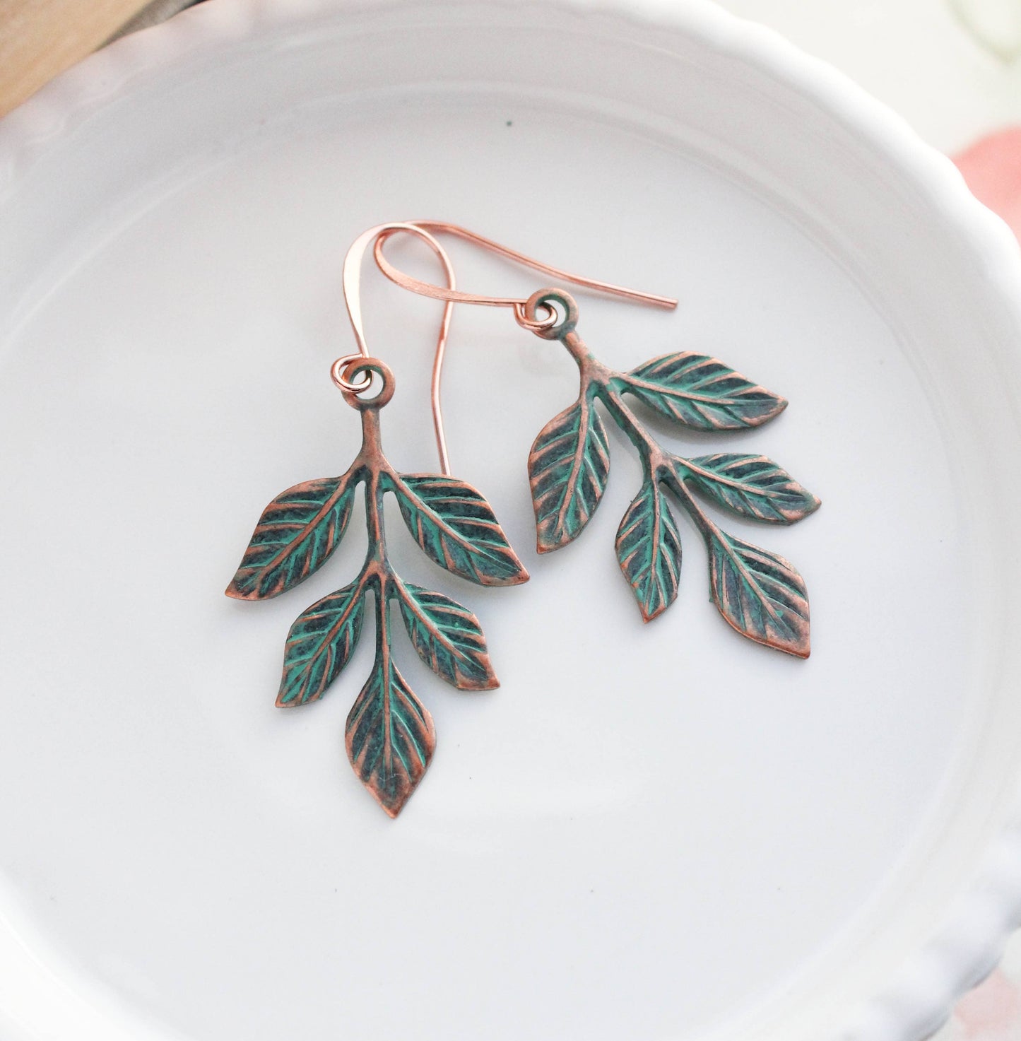 Copper Patina Branch Earrings (2 styles): MATTE mint copper | #120