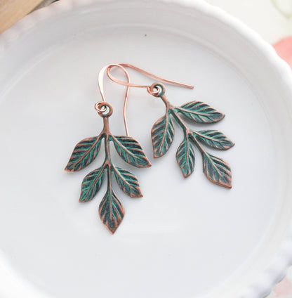 Copper Patina Branch Earrings (2 styles): MATTE mint copper | #120