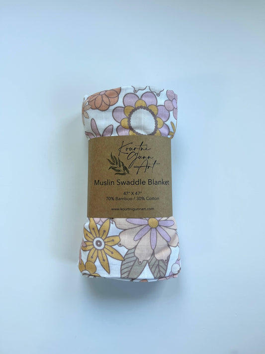 Groovy Floral Swaddle Blanket  |  Flower Muslin Baby Blanket