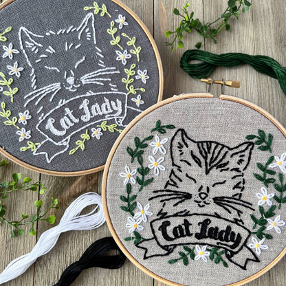 Cat Lady Embroidery Kit: Natural/Black