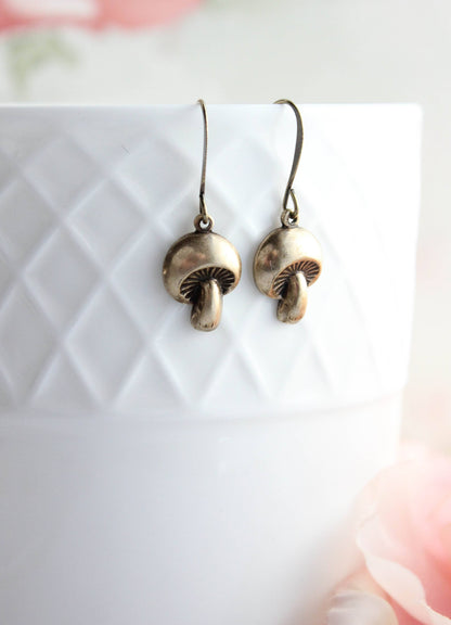 Little Mushroom Earrings - Antiqued Gold Brass - 123