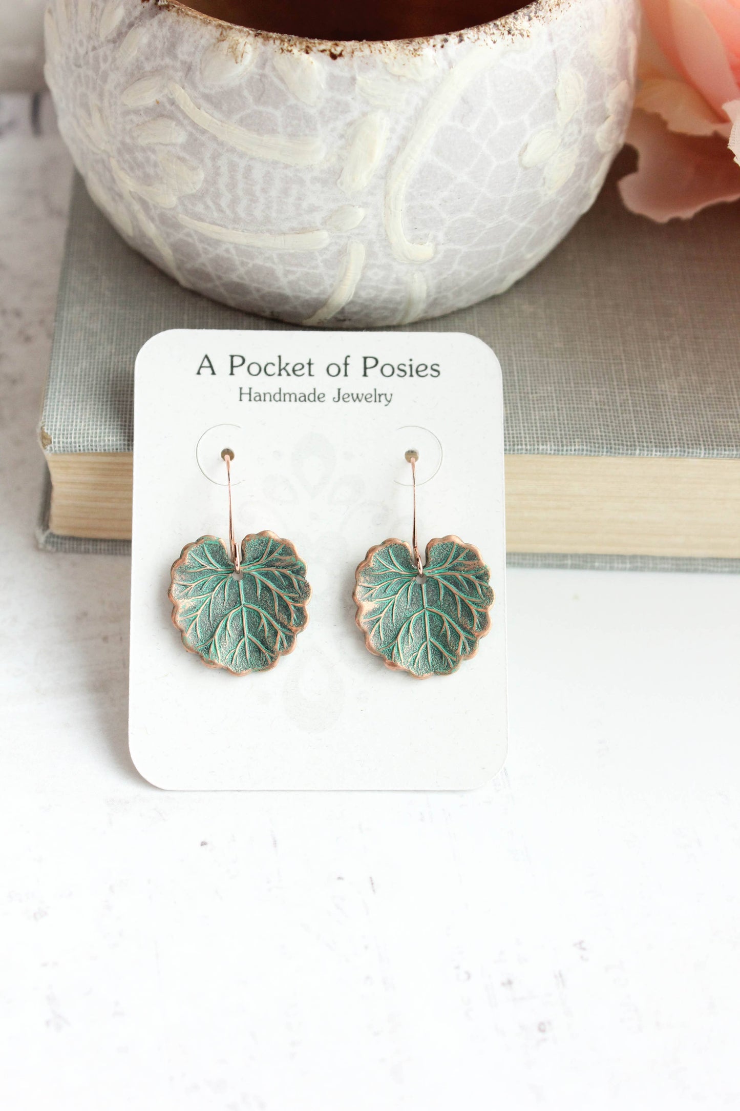 Lily Pad Earrings | Mint Patina Copper Earrings | #023