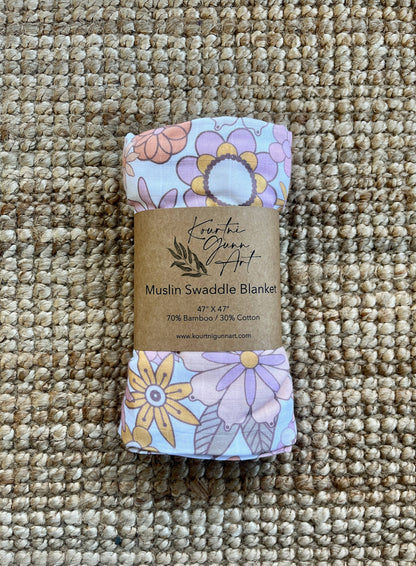Groovy Floral Swaddle Blanket  |  Flower Muslin Baby Blanket
