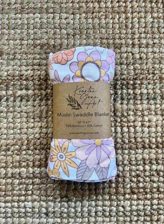 Groovy Floral Swaddle Blanket  |  Flower Muslin Baby Blanket