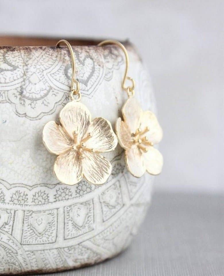 Cherry Blossom Earrings - Long and Short Styles: Gold - Short - 101