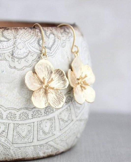 Cherry Blossom Earrings - Long and Short Styles: Gold - Short - 101