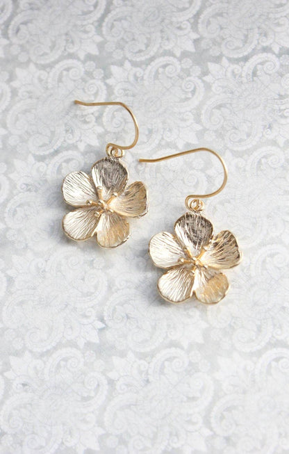 Cherry Blossom Earrings - Long and Short Styles: Gold - Short - 101
