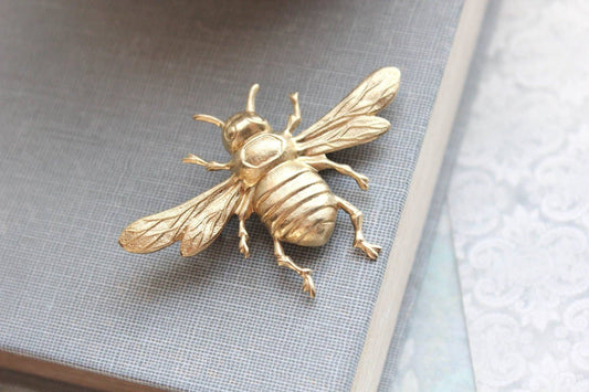 Gold Brass Bee Lapel Pin - Honey bee brooch: Raw Gold Brass 003