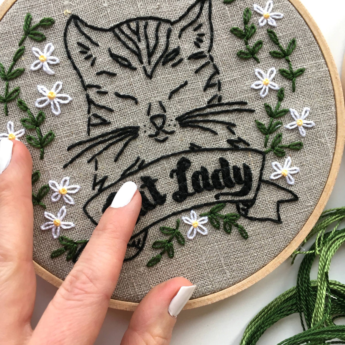 Cat Lady Embroidery Kit: Natural/Black