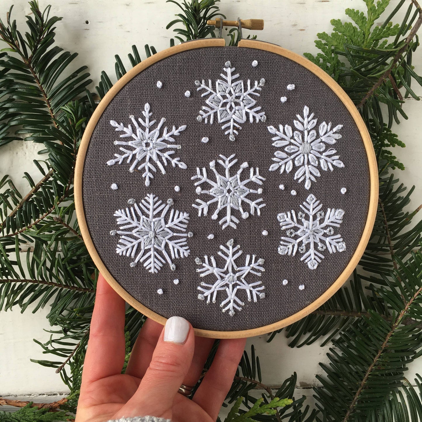 Snowflakes Embroidery Kit: Grey