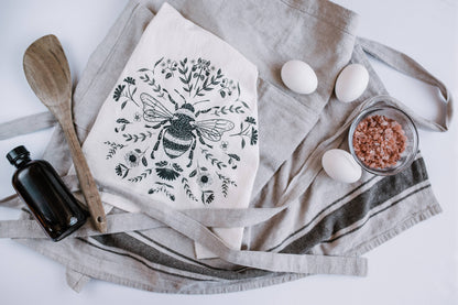 TEA TOWEL with  Charcoal  Bee / Bee Decor / Home Decor