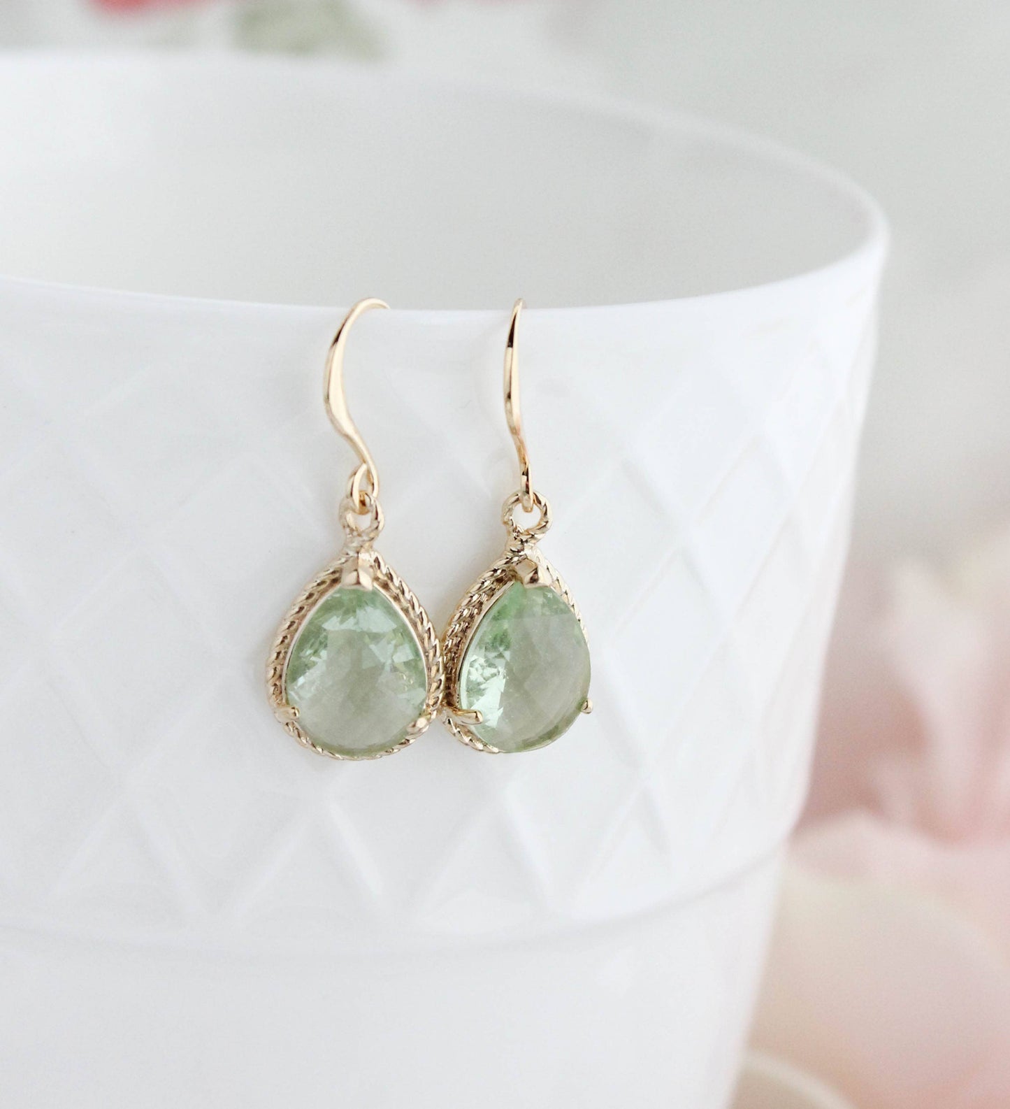 Glass Pear Drop Earrings | Chrysolite Green - 307