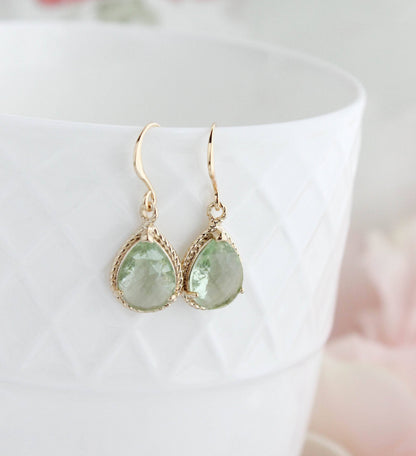 Glass Pear Drop Earrings | Chrysolite Green - 307