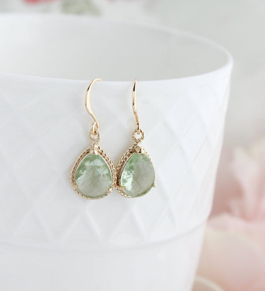 Glass Pear Drop Earrings | Chrysolite Green - 307