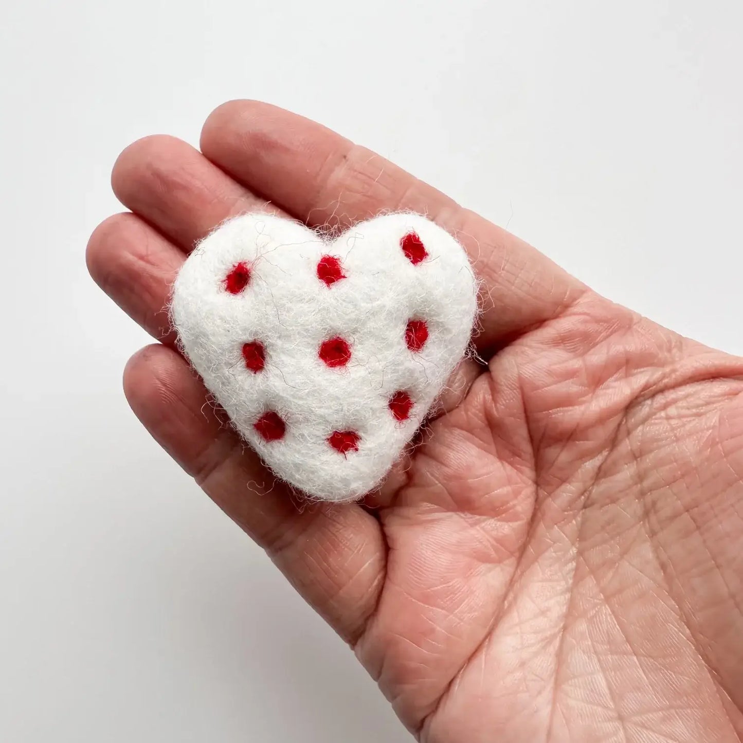 One White Felt Heart With Red Polka Dots